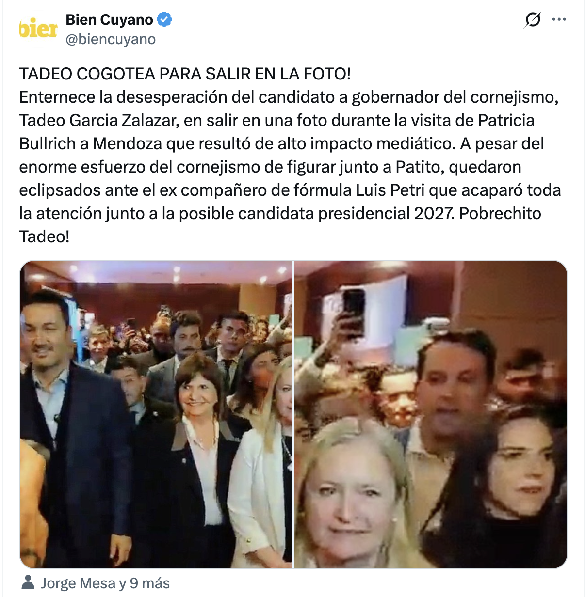 Cogoteo Tadeo García Zalazar foto Bullrich Petri Mendoza 2027 El cogoteo de Tadeo García Zalazar para salir en la foto con Bullrich y Petri en Mendoza